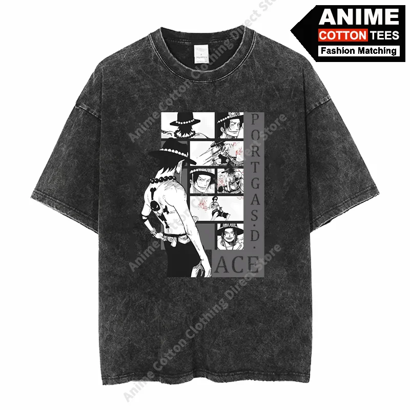 

Anime One Piece - Portgas D Ace Print T-shirt For Harajuku Street Men Women Casual Short Sleeve Cotton Washed Vintage Loose Tees