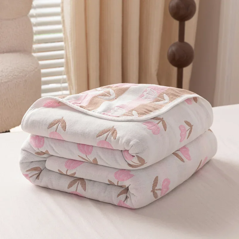 Flowers Cotton Blanket Six Layer Gauze Sofa Towel Home Decoration Cover Nap Blanket Bedspread Summer Cool Quilt Thin Bed Sheet