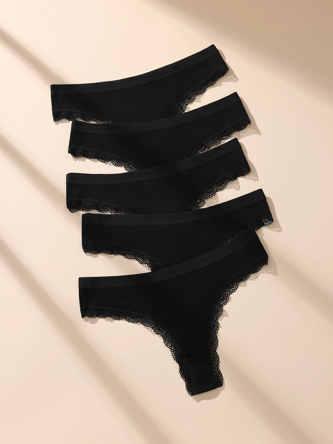 5Pcs/Set Women Thongs Sexy Lace Panties Low Waist Underwear Briefs G-String Breathable Cotton Ladies Panty Black Female Lingerie