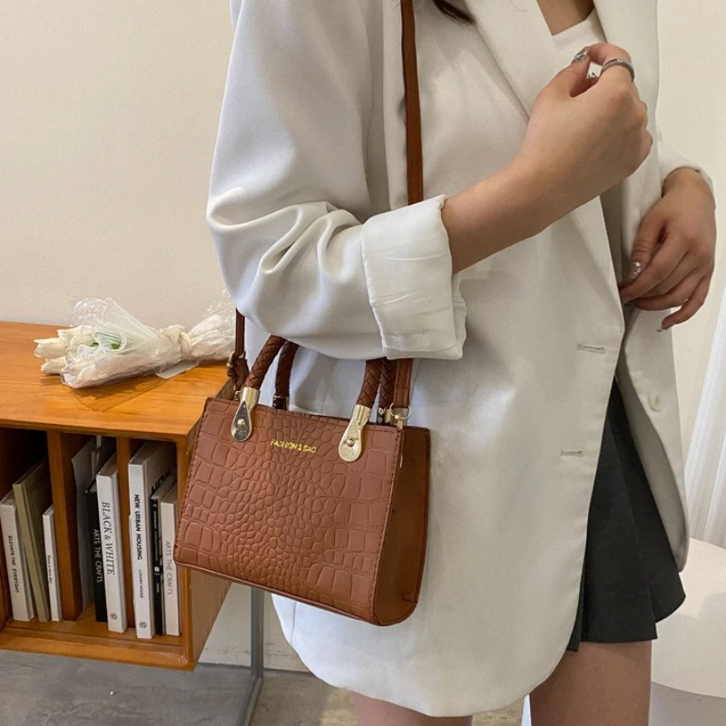 

Elegant White Croc-Embossed Tote Bag ,Braided Top Handle Bags Shoulder Purse Faux Leather Commuter Crossbody Bag for Women