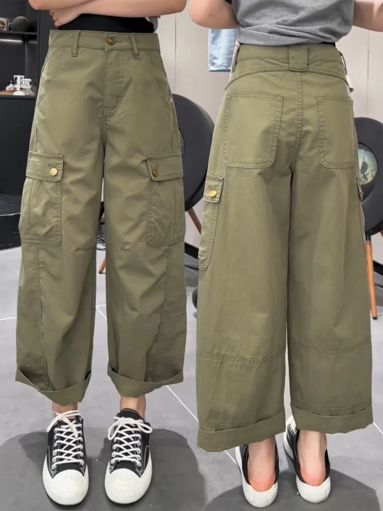 High waisted workwear jeans women in spring and summer thin style 2026 new wide leg straight leg nine cropped pants