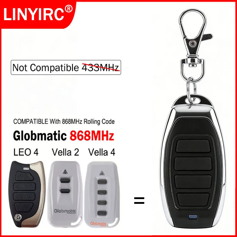 For Globmatic Vella 2 4 Vella2 Vella4 LEO 4 Garage Door Remote Control 868MHz Rolling Code Electric Gate Remote Control
