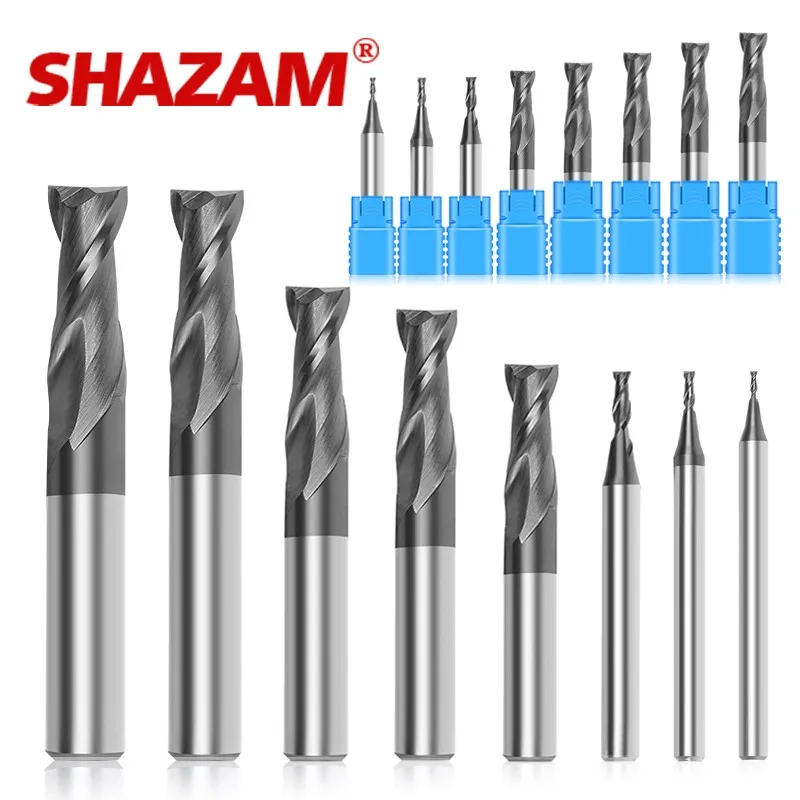 

SHAZAM 1.0mm-12.0mm 11-Piece-Set Tungsten Steel Milling Cutter HRC50 2-Flute Carbide Endmill CNC Machining Center End Mill Tools