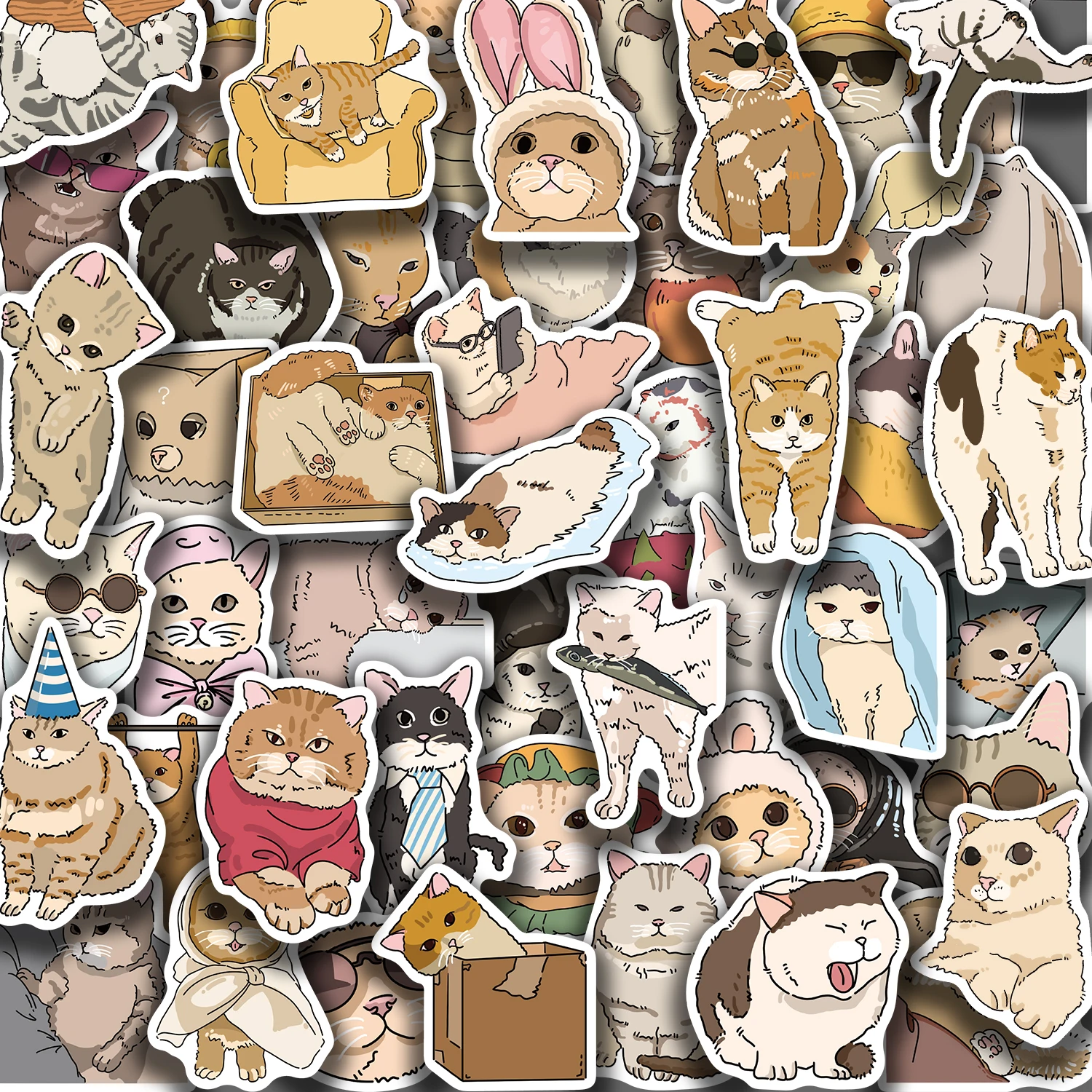 مجموعة ملصقات قطة مكونة من 50 قطعة، ملصقات تزيين كرتونية رائعة للأكواب وأجهزة الكمبيوتر المحمولة والهواتف والأمتعة
