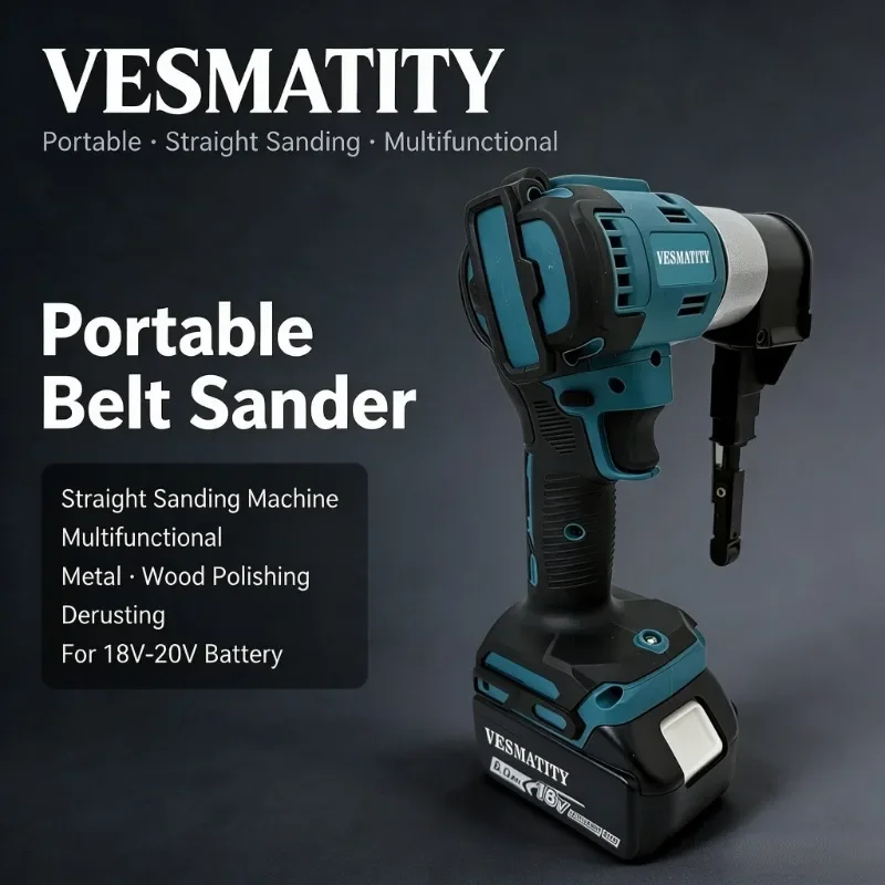 Portable Belt Sander Straight Sanding Machine Multifunctional Metal Wood Polishing Derusting Power Tool for 18V-20V Battery