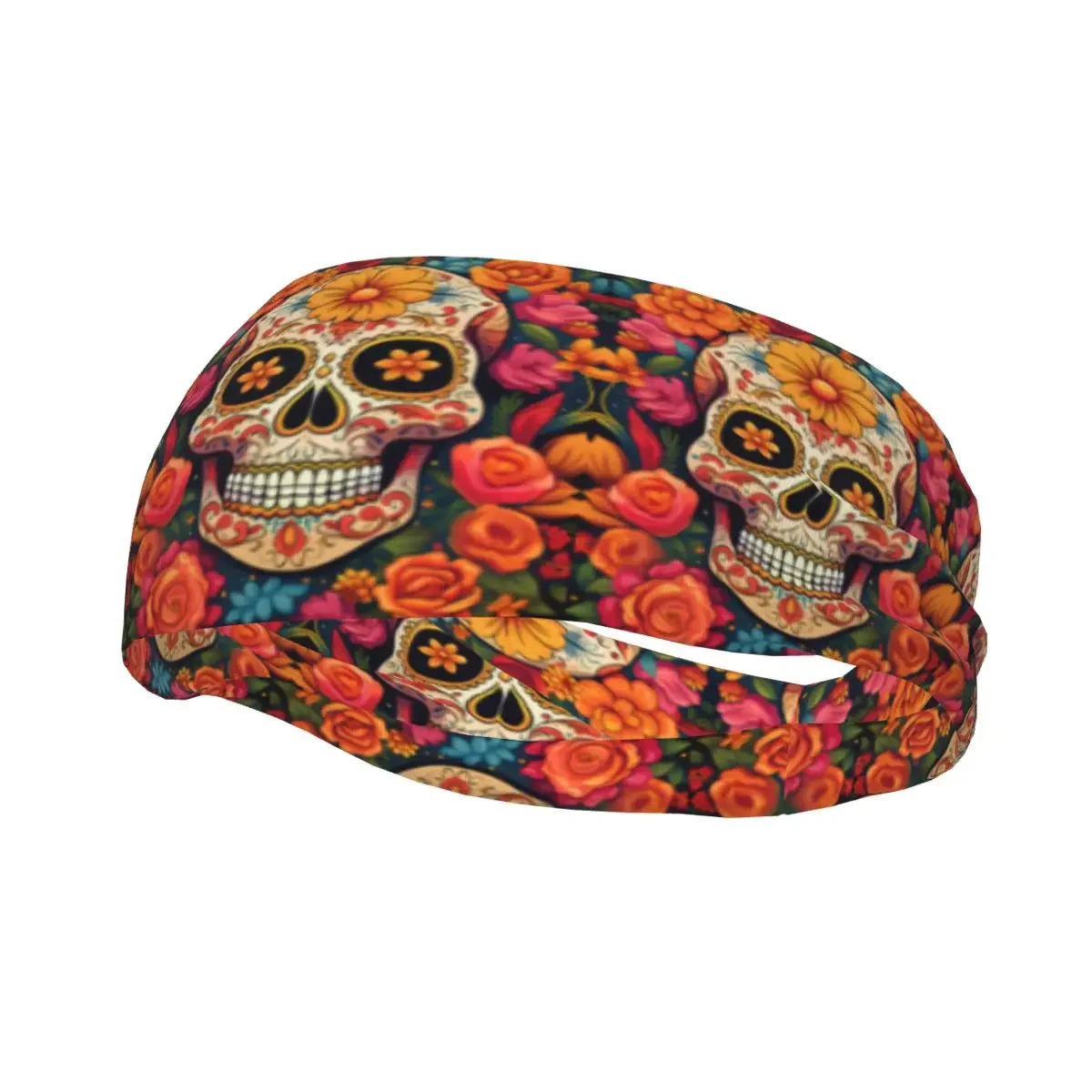 Sports Headband Portable Hair Band Day Of The Dead Skull With Flowers Hair Wrap Brace Cycling Running Exercising Sweatband