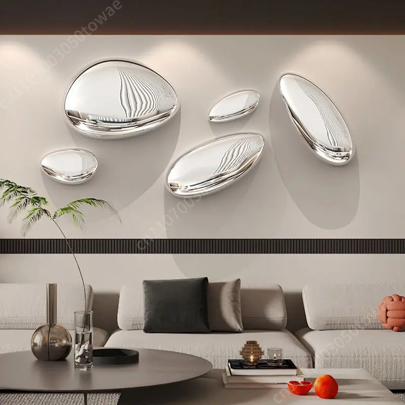 Irregular Pebble-Shaped Stainless Steel Mirror Set, Polished Silver Reflective Wall Decor, Modern Asymmetrical Accent Mirror