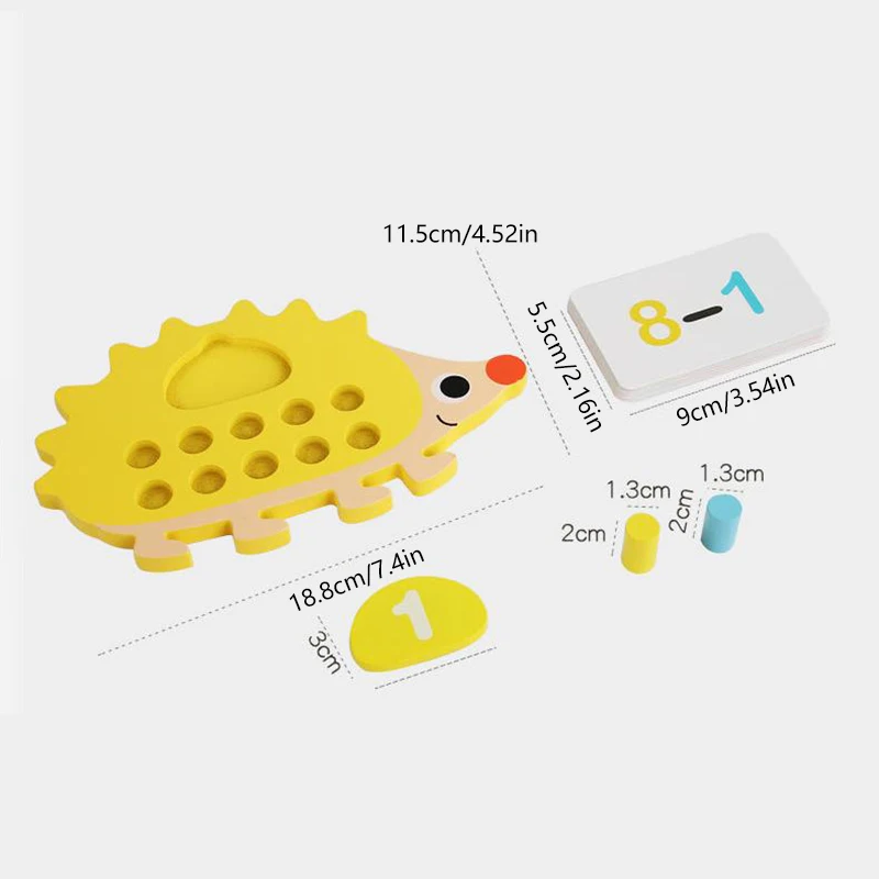 Children's Wooden Hedgehog Ten Digit Counter Ten Grid Game Addition Subtraction Operation Math Toy Number Cognitive Teaching Aid