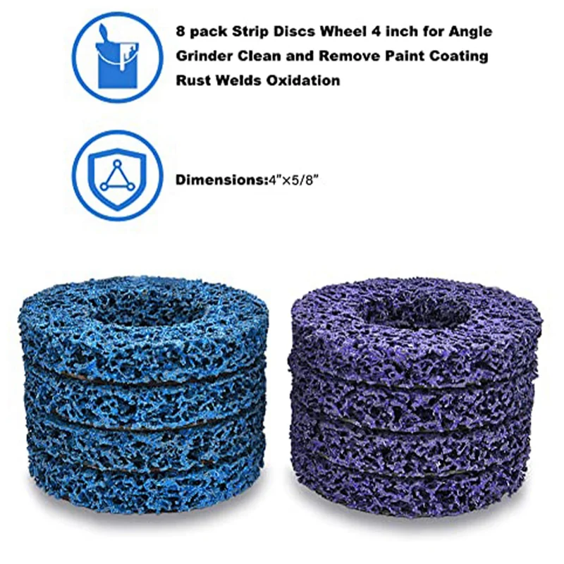 T19C 8 Pack Strip Disc Stripping Wheel Kit For Angle Grinders Remove Rust Paint Stripping Wheel Clean Coating Welds, 4X5/8 Inch