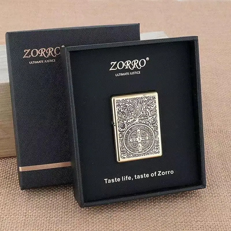 

ZORRO 912 Heavy Duty Armor Brass/Titanium Windproof Kerosen e Lighter; 3/5 Hinged Metal Lighter Men's Gift 150G