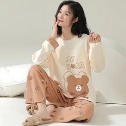 Women's 2024 Spring Autumn New Cartoon Pajamas Two Piece Korean Cute Loose Pijamas Home Clothing Suit Female Casual Nightie Set