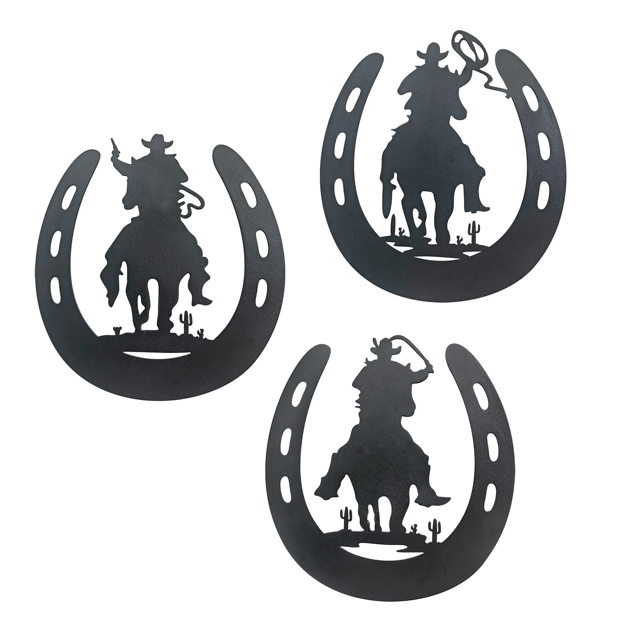 

Set/3pcs Horseshoe Metal Wall Art Decor With Cowboy, Western Rustic Style Horse Shoes Decoration Hanging Wall Art