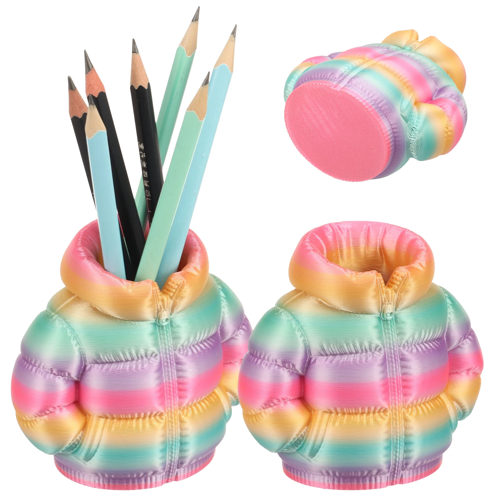 2Pcs 3D Puffer Jacket Shape Pen Holders Cute Stand-Up Storage Pen Pouch for Desk Office Down Coat Desktop Storage Organizer