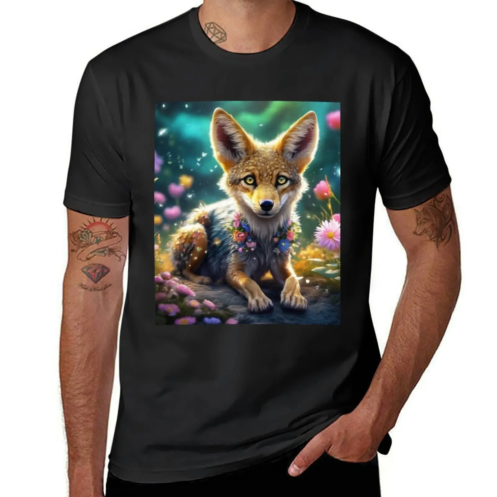 Young Jackal waits patiently T-Shirt customs anime clothes oversized t shirt men