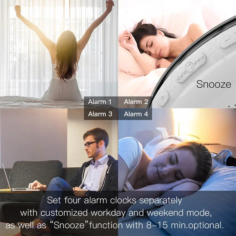 WiFi Tuya Smart Life Wake Up Light Alarm Clock Wireless Remote Control Sunrise Sunset Simulation 4 Alarm Clock Alexa Google Home