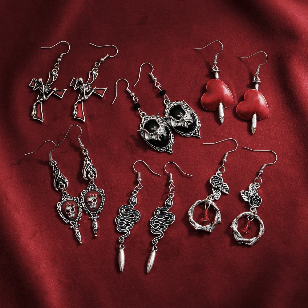 Heksen Occulte Dark Goth Drop Oorbel Sieraden Bloed Rozen Hart Olie Bat Gothic Oorbellen Dames Retro Oorbellen Voor Vrouwen Geschenken