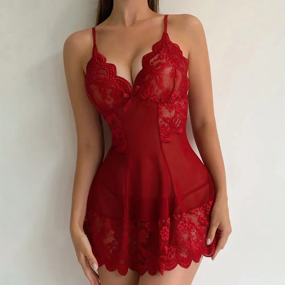 2 개/대 여성 Nightdress 팬티 세트 Backless 민소매 딥 브이 넥 메쉬 꽃 자수 Nightie g-문자열 잠옷 세트