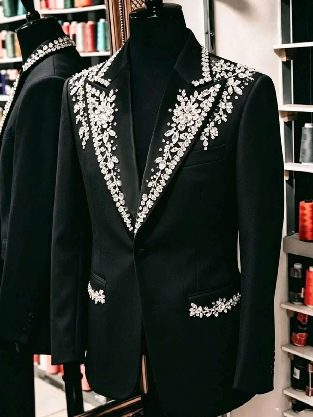 Customized Luxury Beaded Crystals Slim Fit Tuxedo One Button Wedding Groom Business Prom Fashion