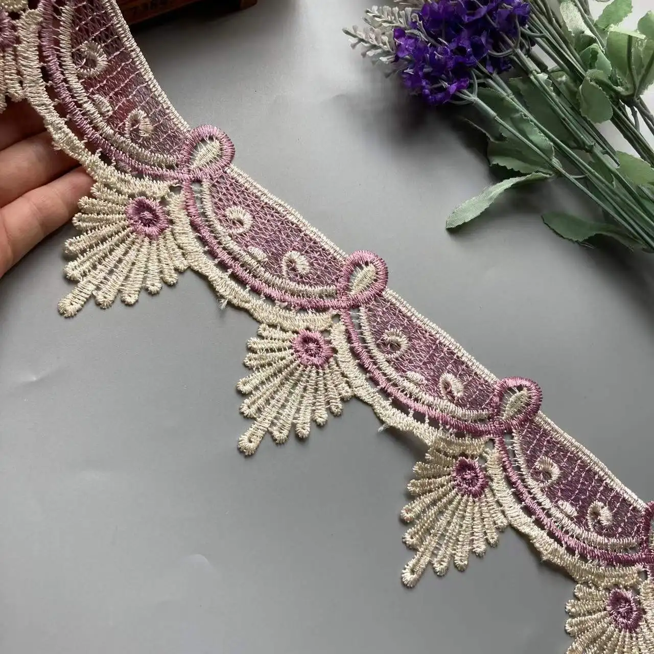 

1 Yards Purple Flower Lace Trims for Dress Costume Trimmings Applique Home Textiles Ribbon Crafts Sewing Fabric 10.5 CM New