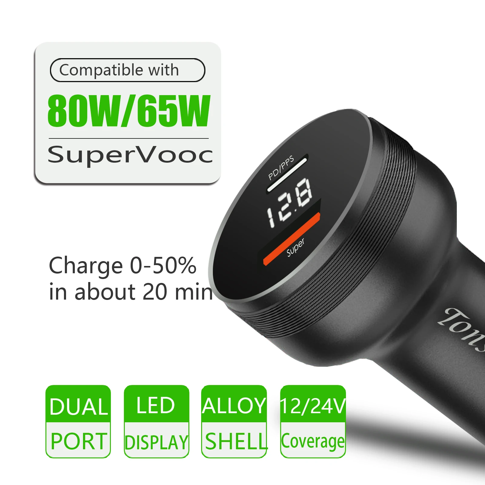 Supervooc Car Charger for OPPO Find X5/Reno8,80W/65W Warp car adapter  for OnePlus11,2 Port Cigarette Lighter Adapter for Realme