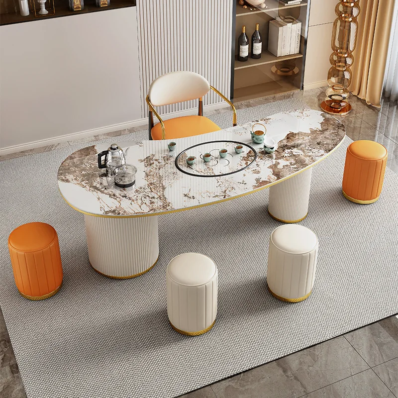 Modern simple light luxury rock slab tea table and chair combination integrated tea table home balcony office tea table living