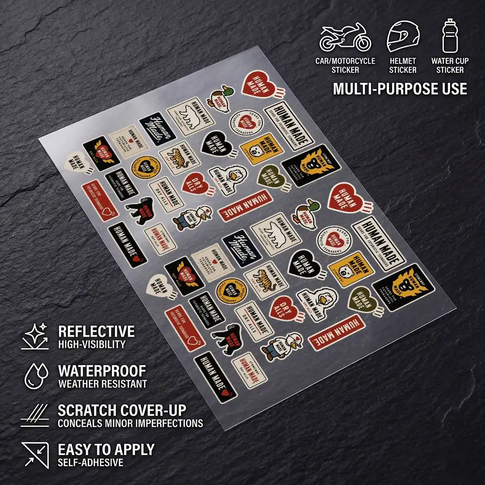 H-hUmAn mAdE-E Multi Scene Waterproof Reflective Scratch Cover Stickers Fit Auto Motorcycle Helmet Refrigerator