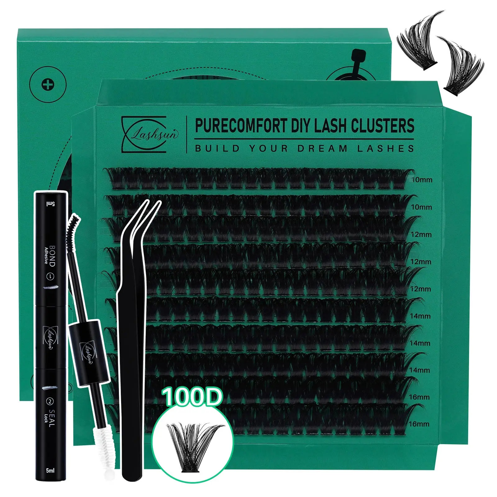 LASHSUN 200PCS 100D DIY Cluster Lashes Kit 10-16mm Mixed D Curl Wispy Soft And Comfortable False Eyelashes Long-Lasting Lashes K