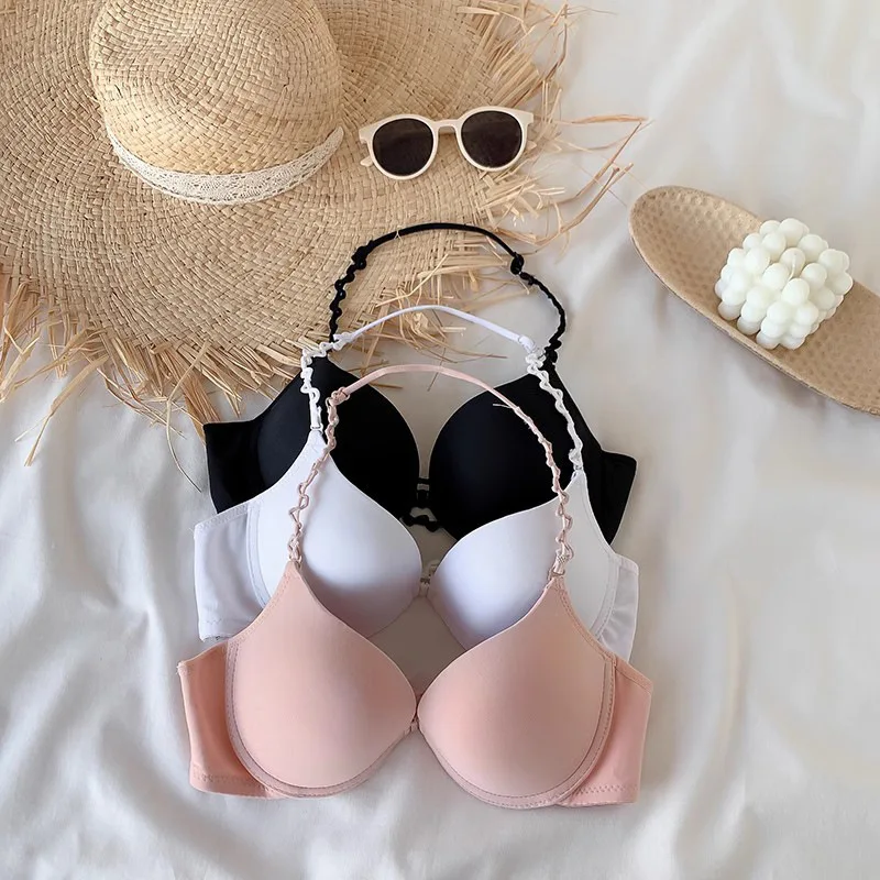 Push Up Bra Sexy Women's for Gathering Small Breasts Deep V Underwire Solid Bras Backless Intimate Underwear Padded Bra