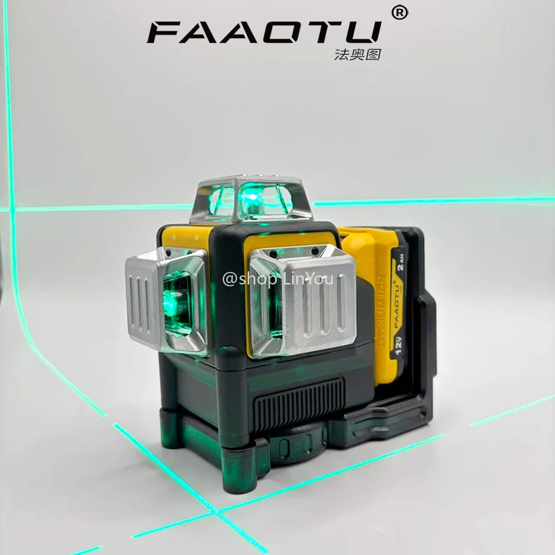 FAAOTU 089LG 3 Seiten * 360 Grad vertikale 12 V Lithiumbatterie 12 Linien Laser Level Horizontal Green Light Level Meter Outdoor