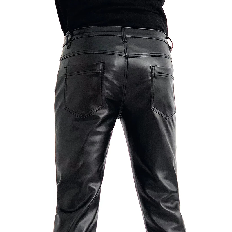 New Arrived Skinny Biker Leather Pants Mens New Faux Leather Biker Trousers for Male Trouser Stage Club Wear