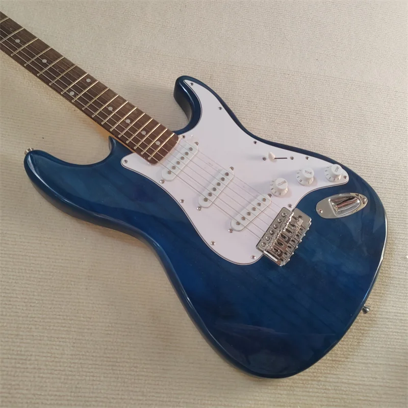 2026 NEW Transparent Blue 6 String Guitar with White Pickguard Customizable Head Shape Guitar Musical Instrument