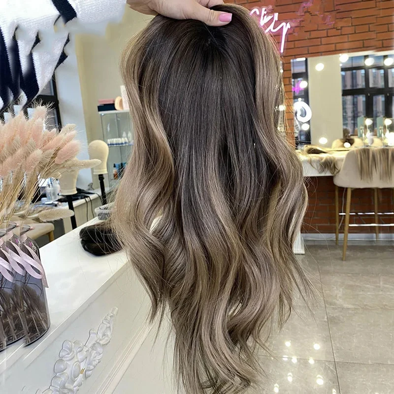 200Density Ombre Blond Wave HD Lace Jewish 5x5 Silk Base European Human Hair Wig For Women BabyHair Gluelesss Preplucked