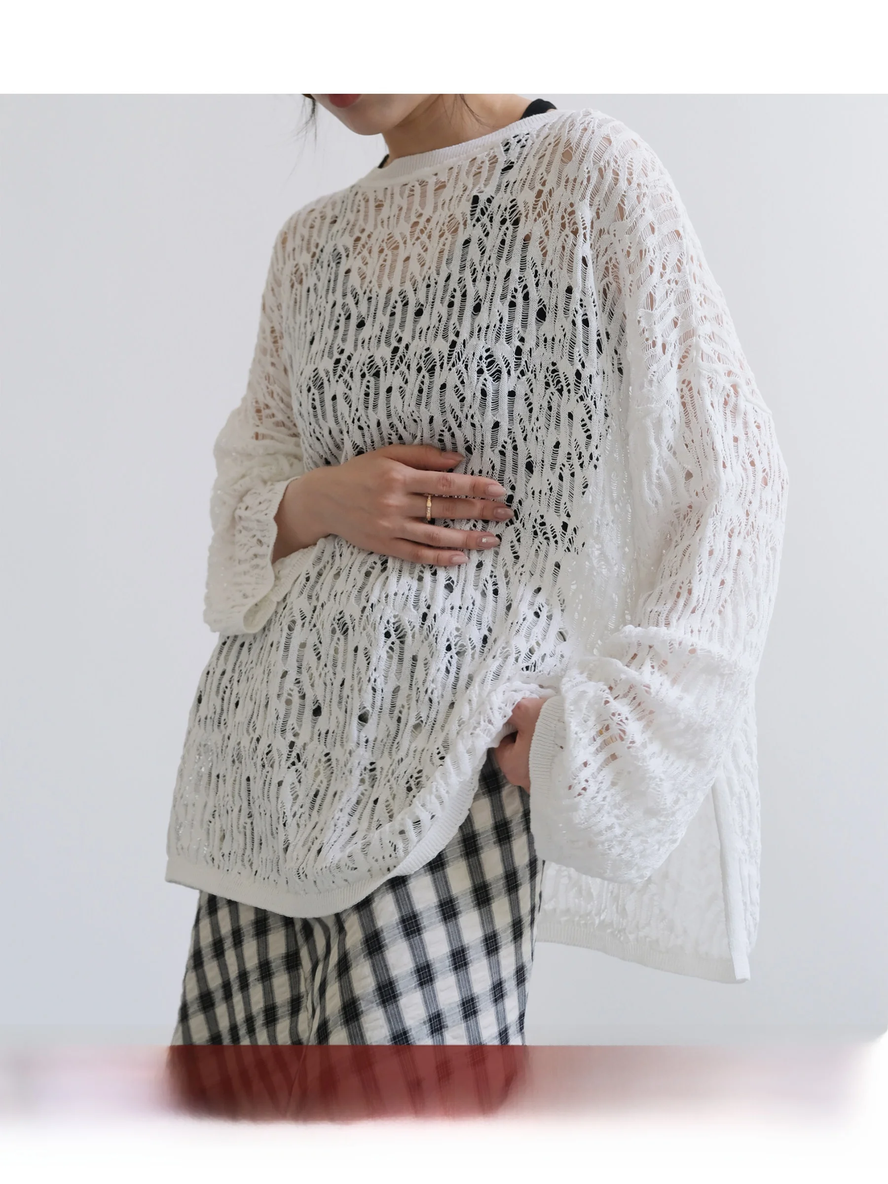 

Cloud awl Long Sve Loose Women's Top Versatile Transparent Feel Commute Sle Knitted Sweater Summer Season Regular Length