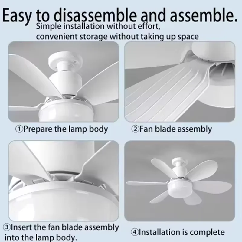 2026 NEW E26 E27 Cordless Socket Fan Light, 20.5 Inch LED Ceiling Fan Light with Remote for Small Room Dorm