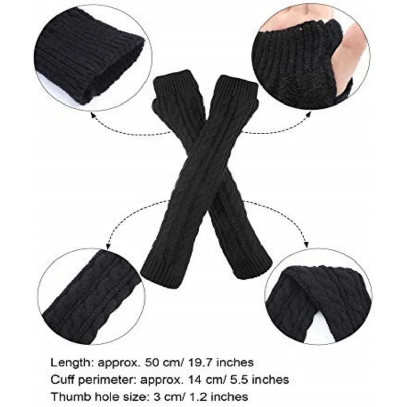 Warm knitted gloves, wristbands with thumb holes and fingerless arm sleeves, outdoor travel warmth and cold protection