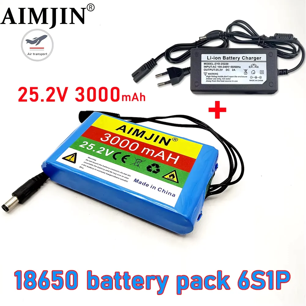 

24V 3000mAh 6s1p 18650 rechargeable lithium battery pack, suitable for 25.2v electric scooter bicycle battery with bms+charger