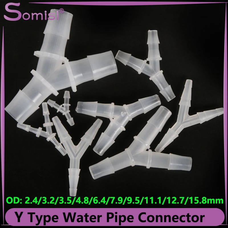 10Pcs 2.4mm ~15.8mm Water Connector PP Food Grade Y Type 3-way Splitter Pipe Tube Hose Joint Adapter Tapered Head Translucent