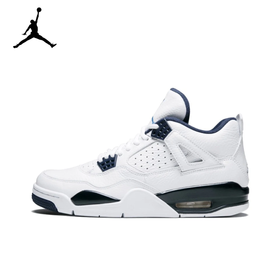 Air Jordan 4 Retro Confortável Tênis de Basquete, Tênis Masculino, Original, Branco, Preto e Vermelho, Tatuagem, BQ0897-006