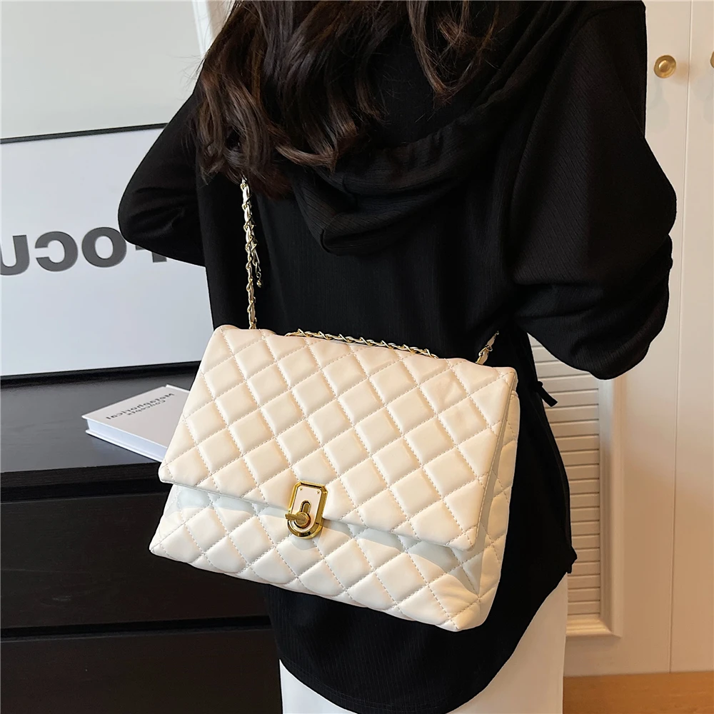 Toptrends Quilted Leather Chain Crossbody Shoulder Bags For Women 2024 Trend Designer Large Capacity Ladies Handbags And Purses