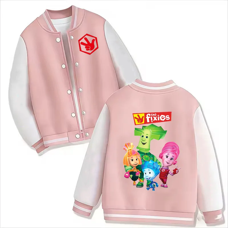 Cartoon The Fixies Printed Baseball Uniform Children Fashion Cartoon Outerwear Jacket Boys Girls Clothing Anime Sportswear Coats