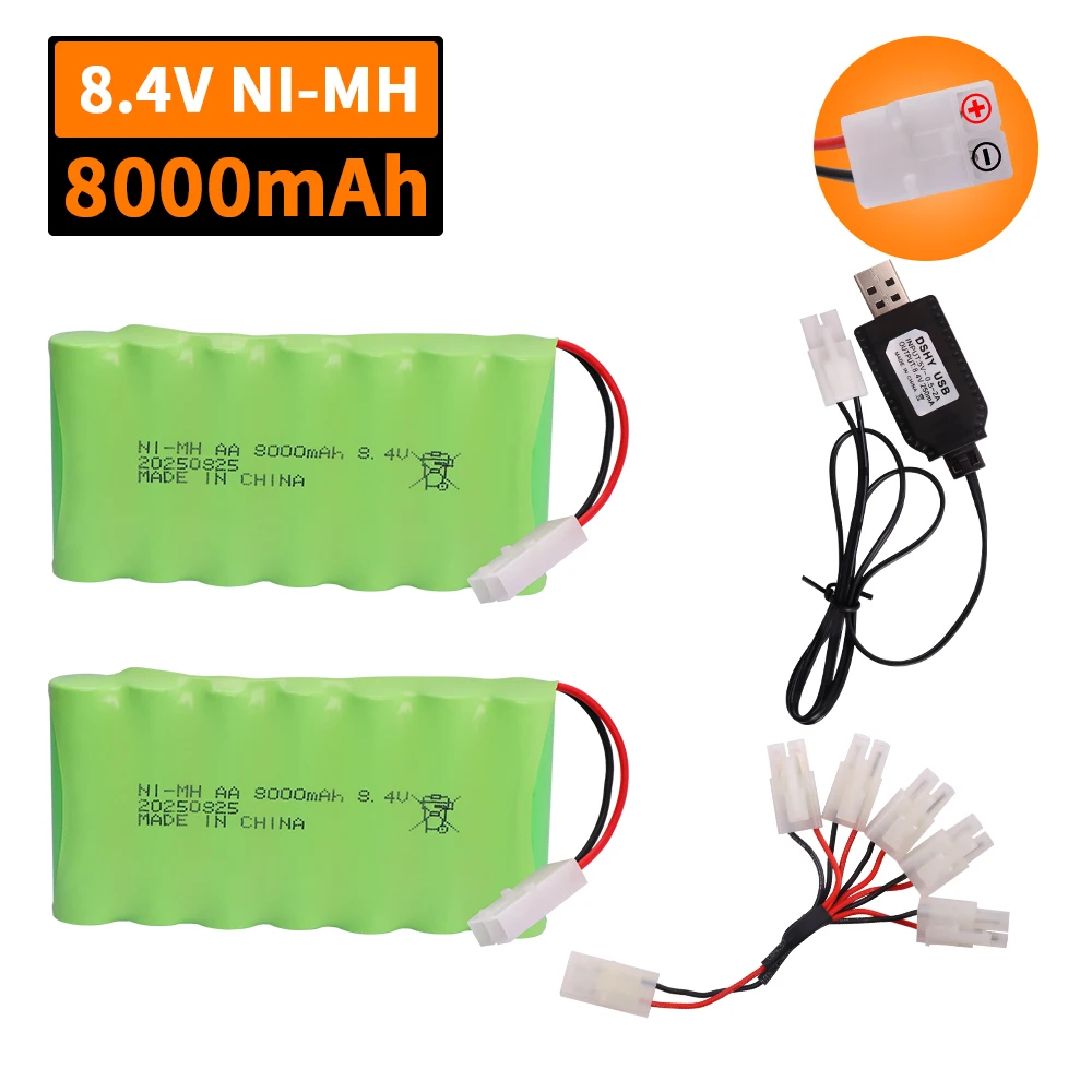 

Ni-MH 8.4V 8000mah Battery with Charger For Rc toy Car Tank Robot Gun Boat AA Rechargeable Battery Pack tamiya plug