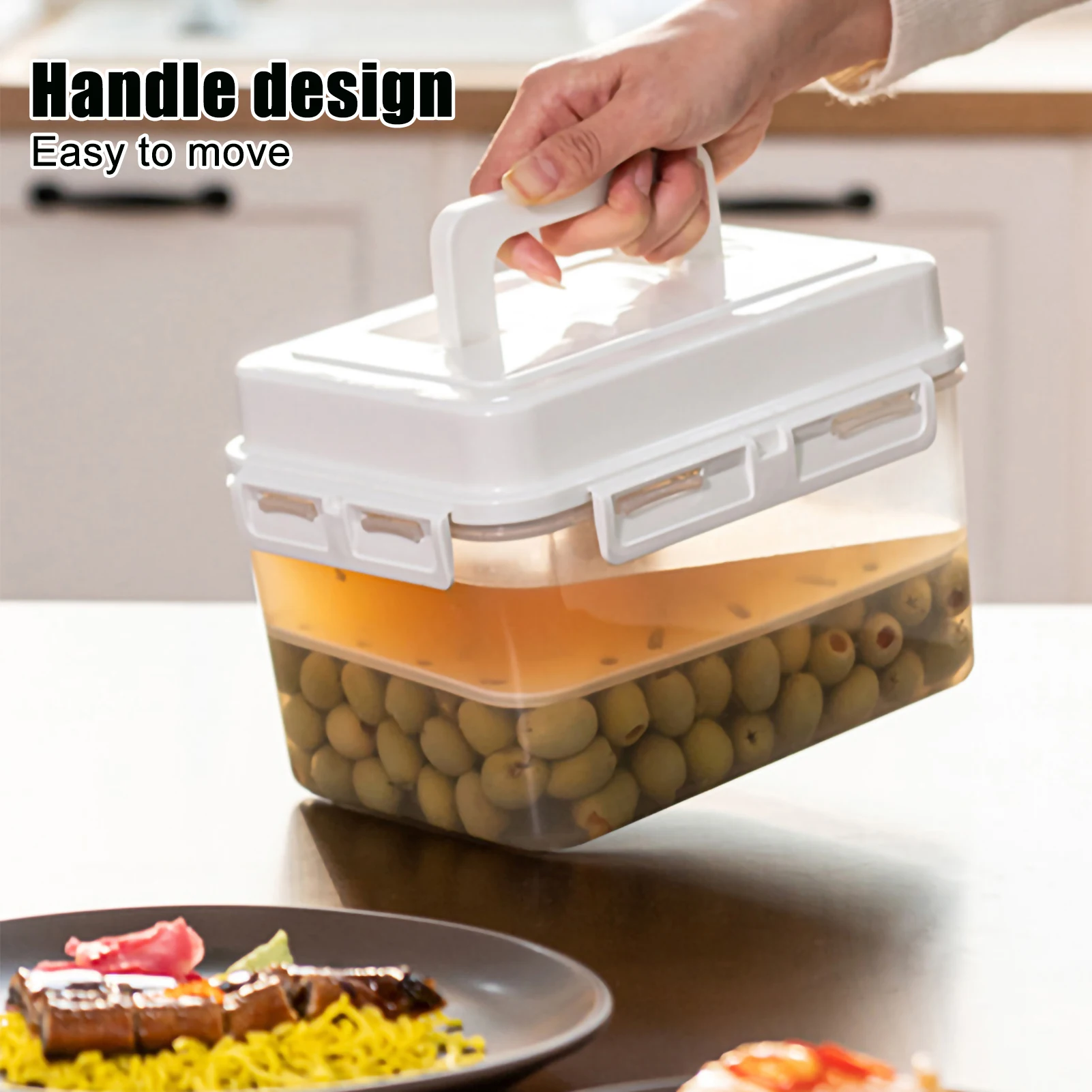 4L/5L Pickle Container Kitchen Organizer Bins with Press Plate Portable Leakproof Storage Container for Gherkin Sauerkraut Olive