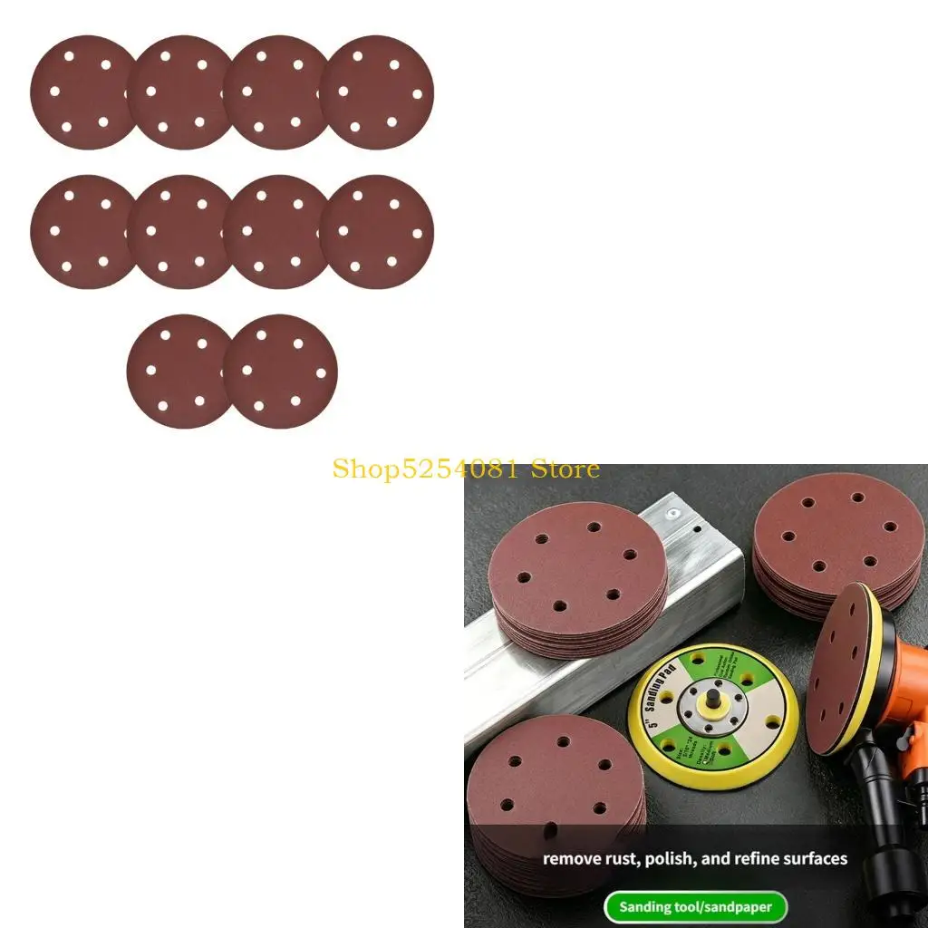 AXYC 10Pcs 5Inch Heavy Duty Sanding Discs 6 Hole Sandpaper With Pressure Sensitive Adhesive For Professional Use