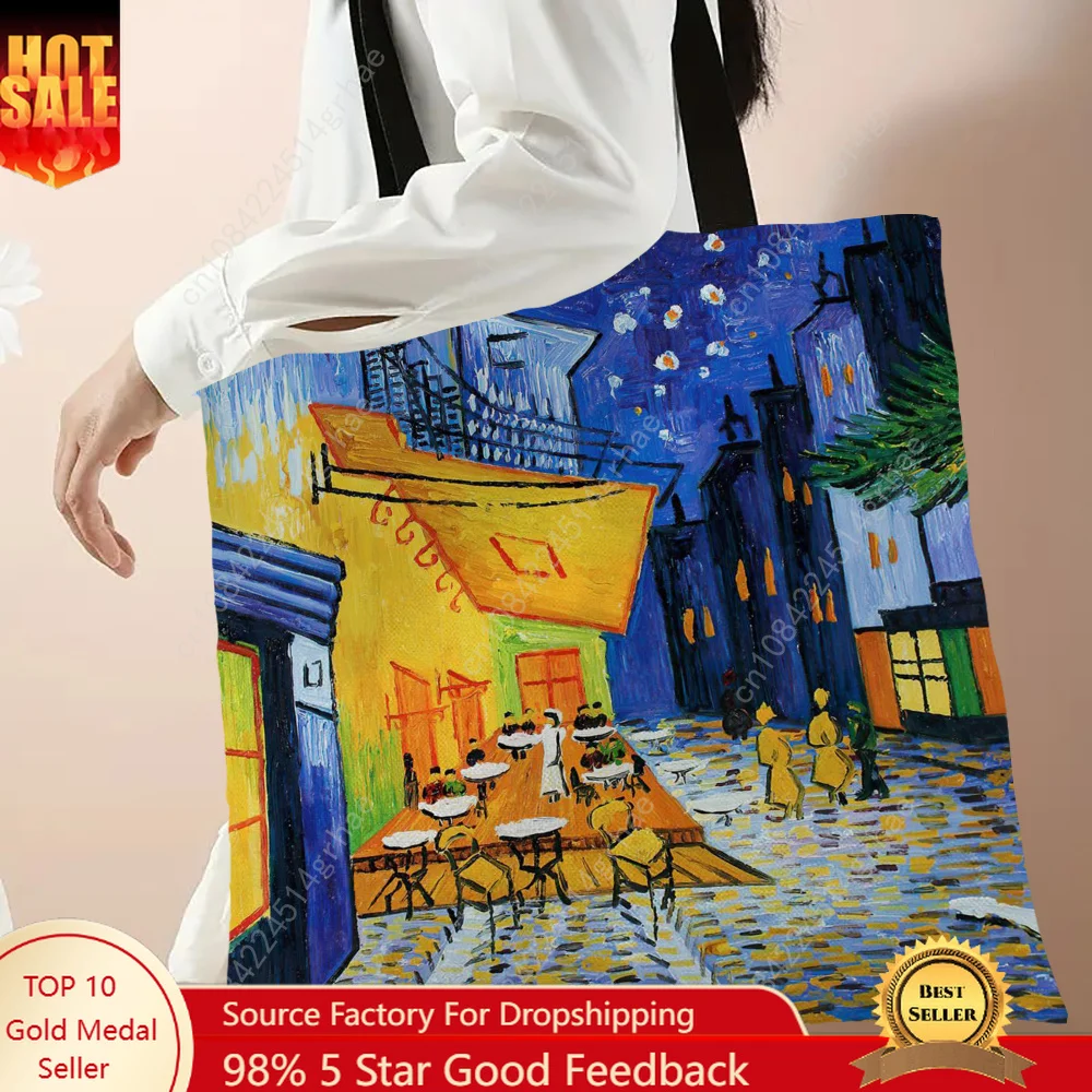 Van Gogh Series Linen Bag Oil Painting Starry Night Flower Handbag Light weight Shoulder Bag High Capacity Eco Shopping Bags