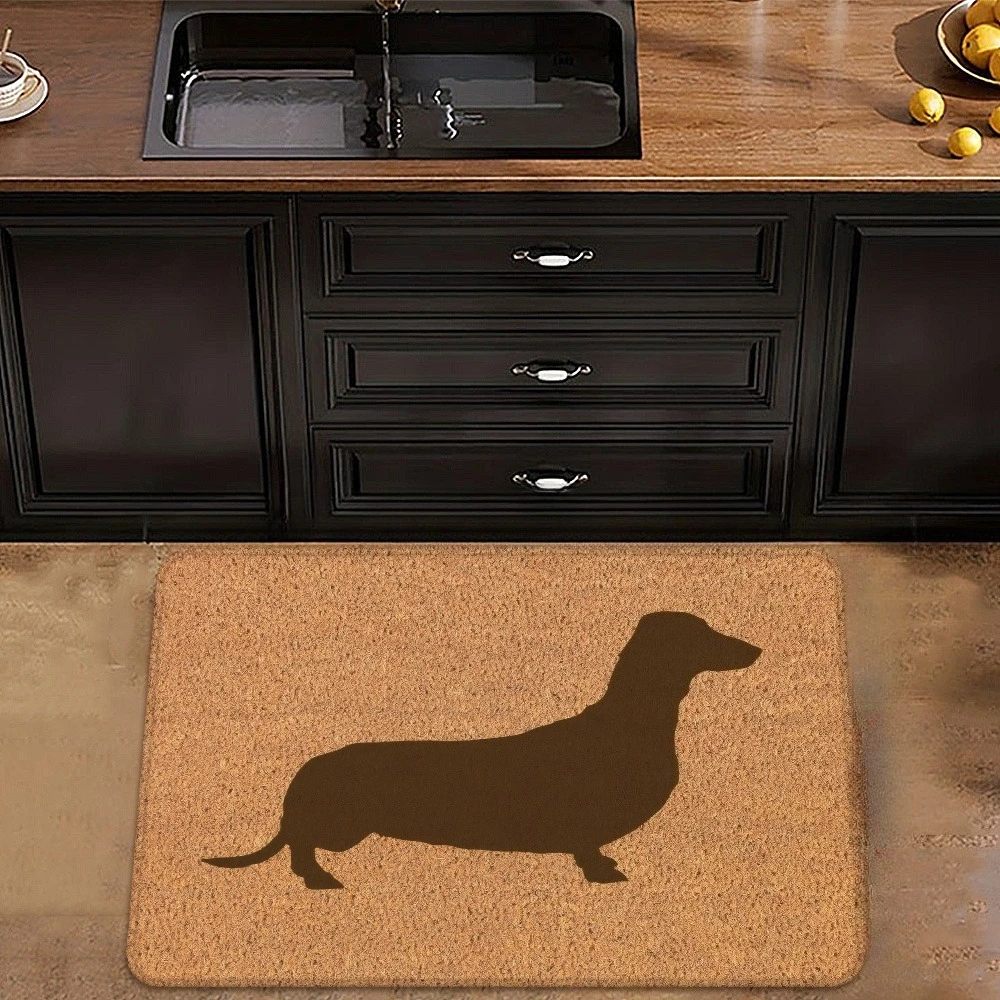 Coconut Coir Dachshund Silhouette Doormat Simple Sausage Dog Silhouette Print Decorative Pet Lover Indoor Kitchen Floor Mat
