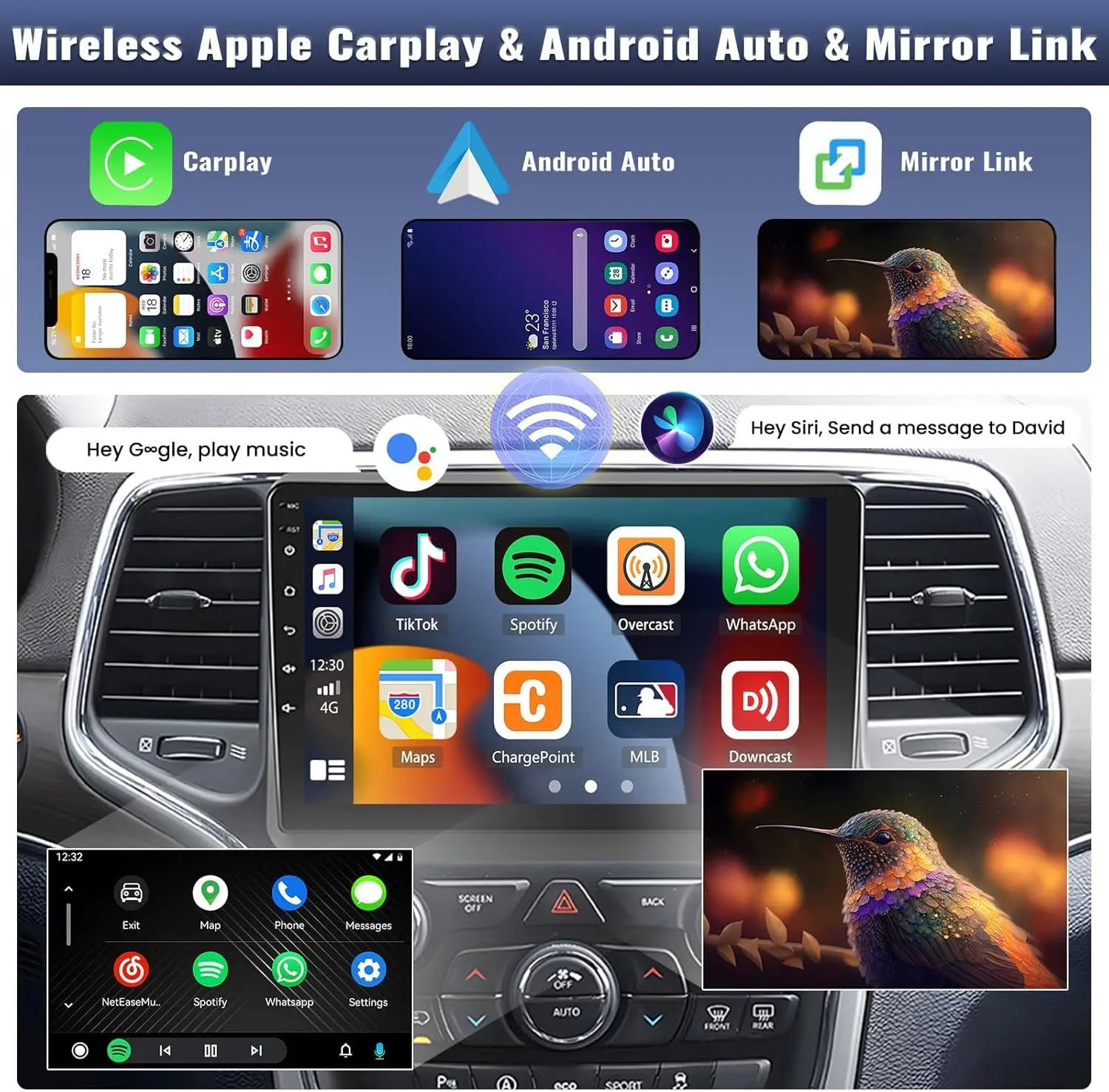 2G + 64G Android 13 ستيريو سيارة لسيارة Jeep Grand Cherokee 2014-2017، شاشة لمس 9 بوصة، CarPlay اللاسلكي، Android Auto، GPS، Bluetooth، #4