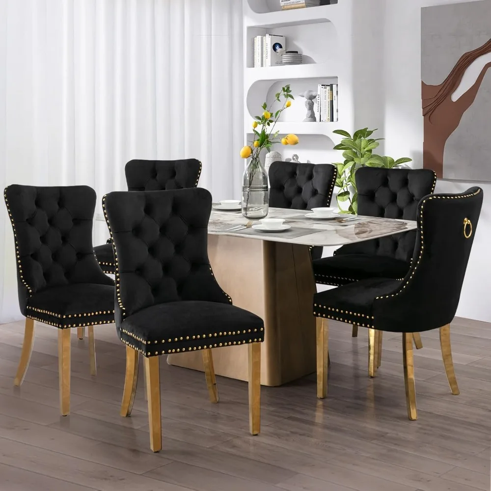 

Velvet Dining Chair Set of 6 – Upholstered Tufted with Nailhead Trim, Sturdy for Kitchen & Dining Room