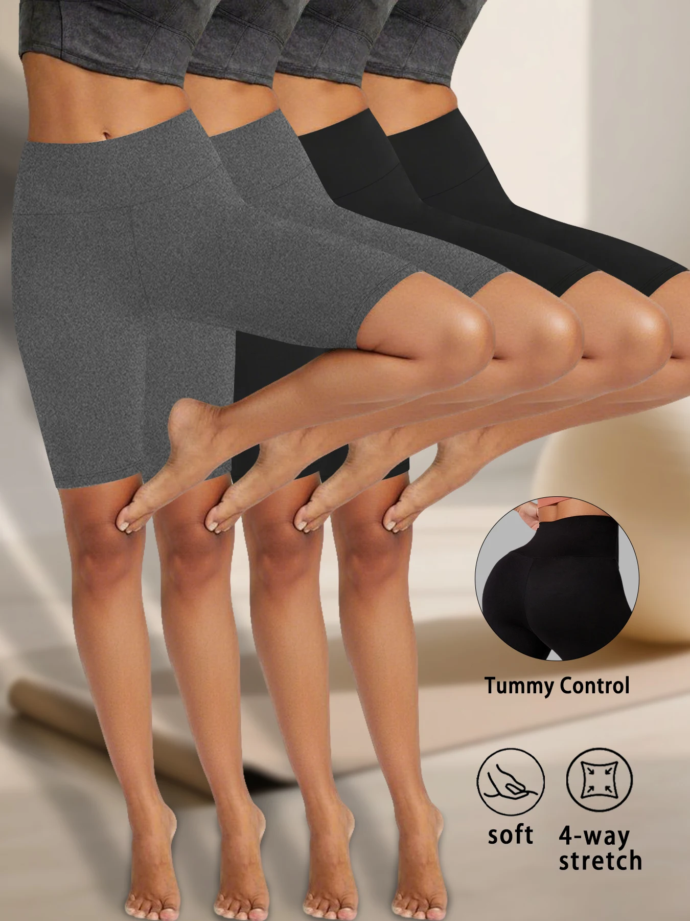 

4 шт. женских шорт с высокой талией, супермягкие, с эффектом утягивания живота, непрозрачные, для тренировок, йоги, бега, спортивные шорты