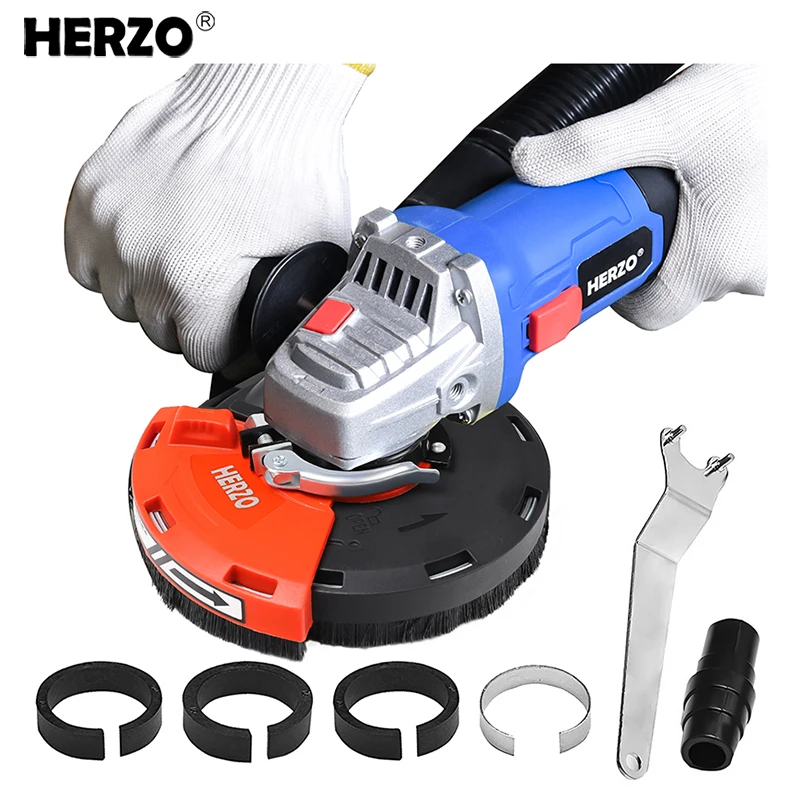 HERZO 5inch Angle Grinder with Dust Shroud 2pcs Grinding Kit DIY Dustless Tools