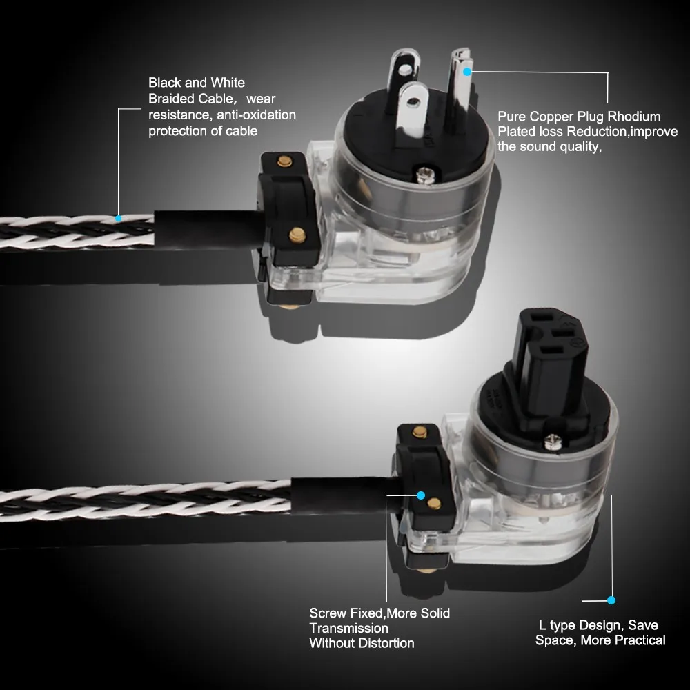 كابل طاقة هجين فضي ، 8 AWG ، OCC ، الاتحاد الأوروبي ، الولايات المتحدة ، HiFi ، سلك طاقة الصوت ، قابس الزاوية اليمنى ، صوت عالي الجودة ، 125 فولت ، جودة عالية